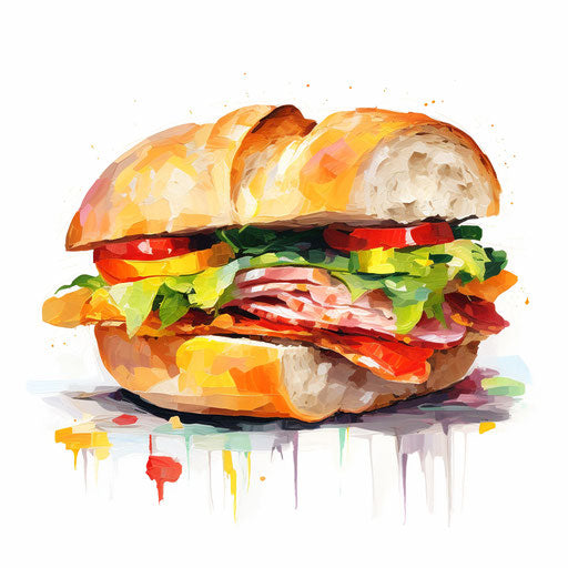Sandwich clipart in the style of Impressionistic Art, on a white background