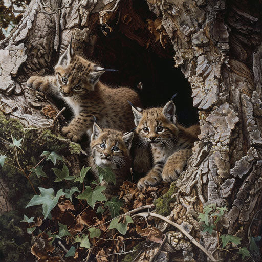 Lynx cubs exploring environment with curiosity