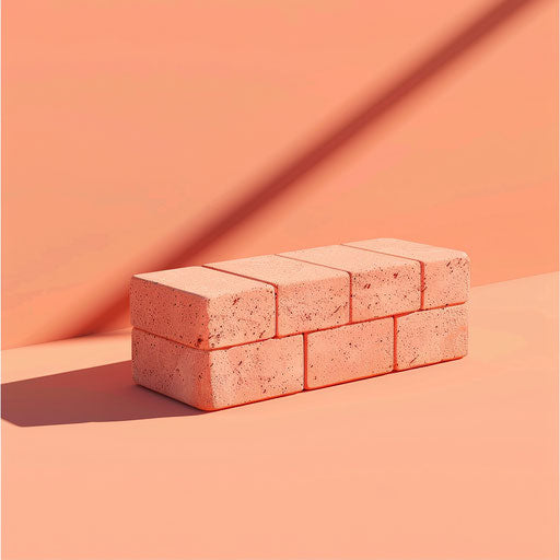 Realistic brick clipart on flat sunset orange background