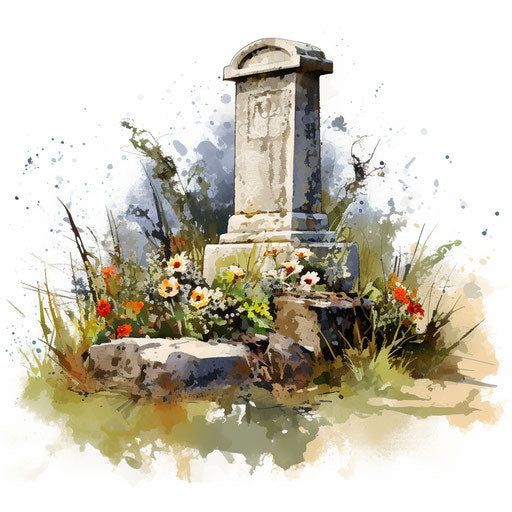 Gravestone illustration in the style of Impressionistic Art