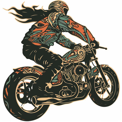 Exotic flat tattoo sketch of a biker with tribal patterns