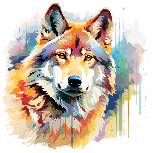 Wolf illustration in the style of Impressionistic Art, on white background