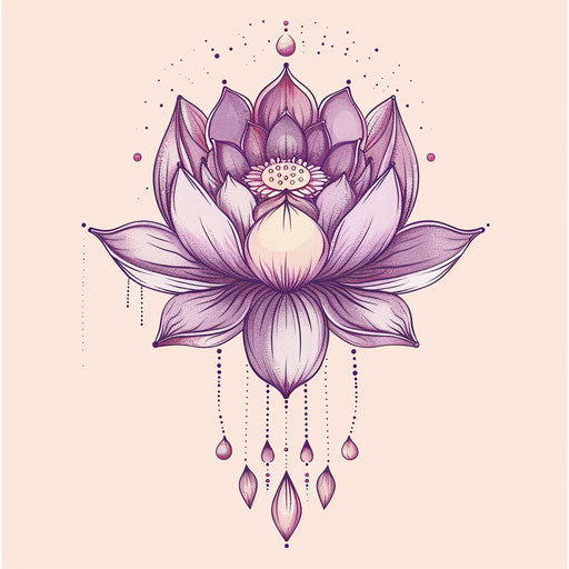 Purple lotus flower with dots, line drawing style