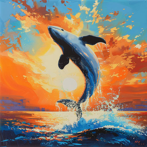 Dolphin of the dawn leaping against a vivid sunset