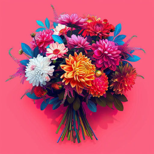 Flower bouquet on bright magenta background