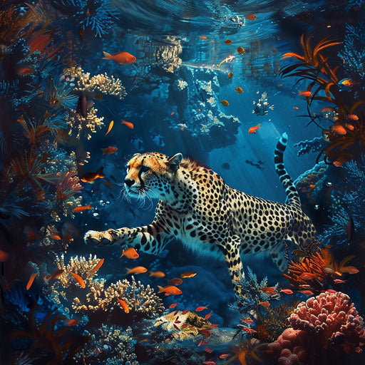 The graceful swim of the cheetah among coral reefs