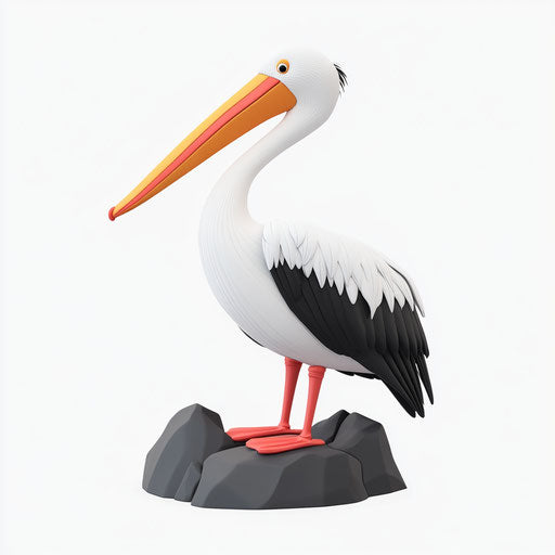 3D pelican in photo realistic style on flat white background, isolated clipart