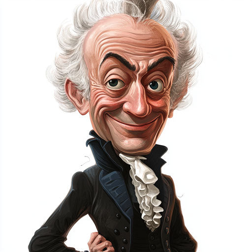 Humorous caricature of an Immanuel Kant caricature with human characteristics