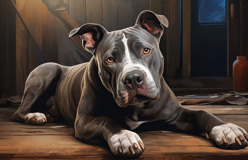 Pit bull dog with fun facts, dark gray and white style