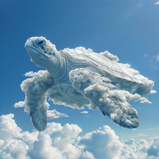 Cloud turtle floating in clear blue sky