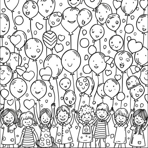 Cheerful children with colorful balloons at birthday party