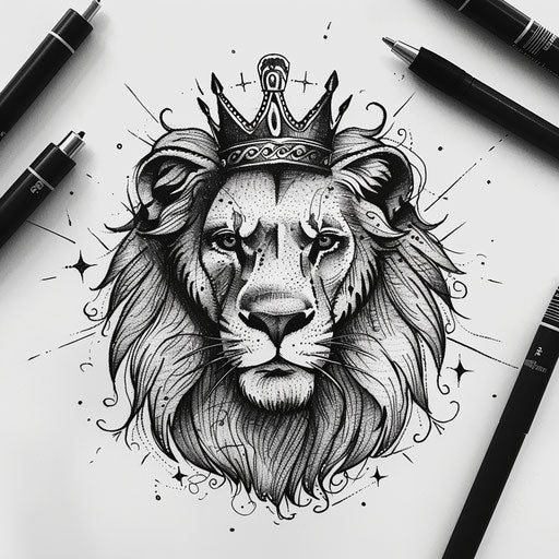 Modern minimalist flat tattoo sketch of a lion