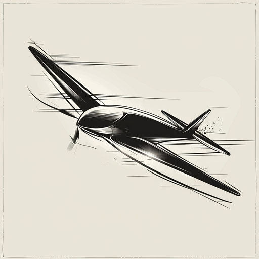 Minimalist sketch of a glider soaring, black and silver