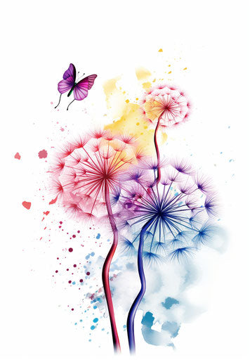 Dandelions and butterflies in multicolored minimalism