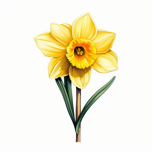 Daffodil illustration in the style of Chiaroscuro Art, on white background