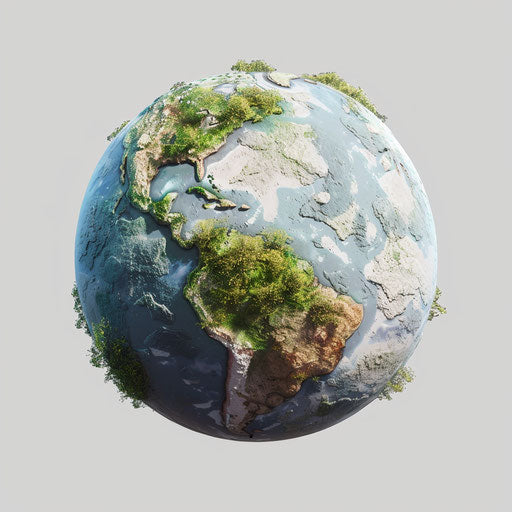 Earth cartoon in photo realistic style on white background