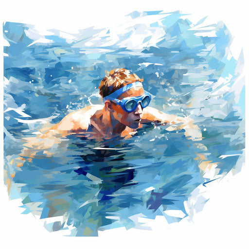 Swimming clipart in the style of Oil painting, on a white background