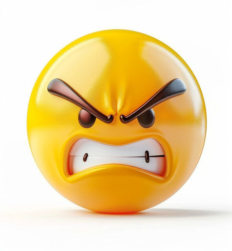 Angry yellow emoticon icon isolated on white