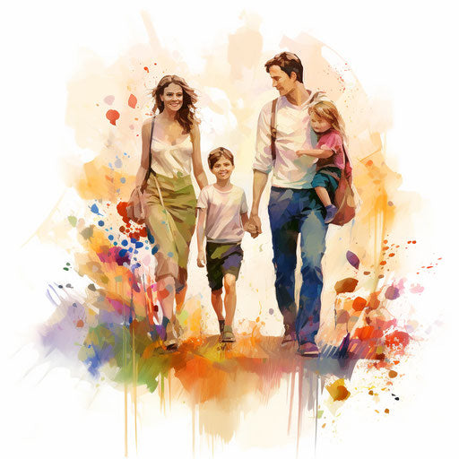Family clipart in the style of Impressionistic Art, on white background
