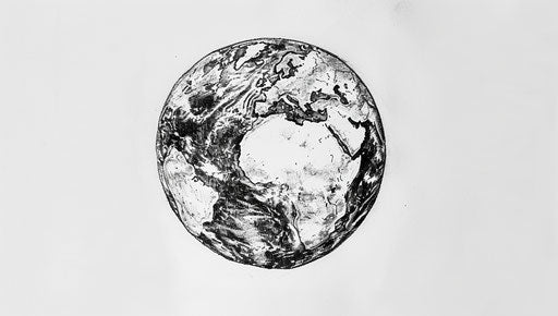 Earth in writer academia style, black and white graphic