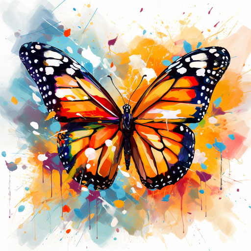 Monarch butterfly clipart in the style of Impressionistic Art, on a white background