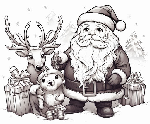 Santa and Reindeer Coloring Pages