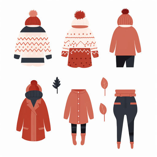 Winter Clothes Minimalist Style on White Background