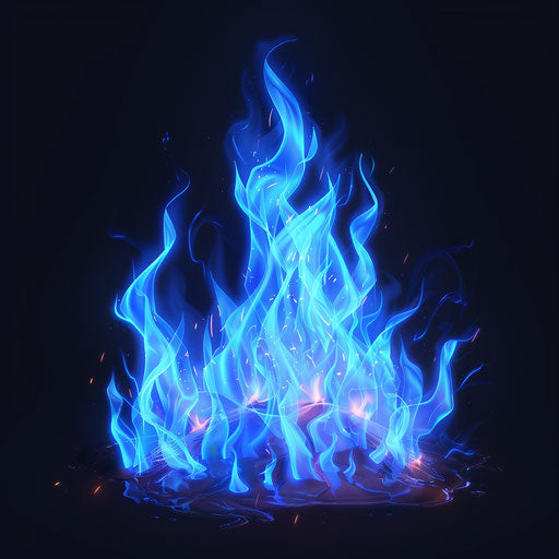 Icon of fire in various sizes in light navy and azure