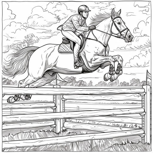 Horse jumping over a fence in equestrian event