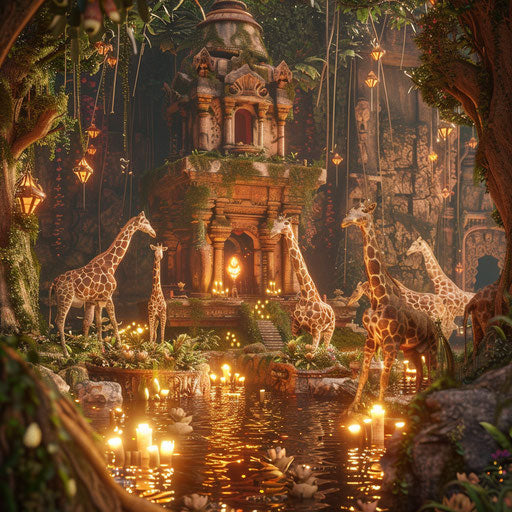 Mystical shrine where giraffes are revered as sacred creatures