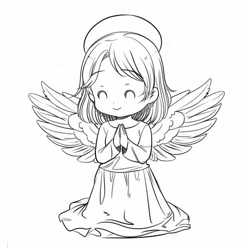 Angel with halo and wings, ideal for coloring. Coloring book page