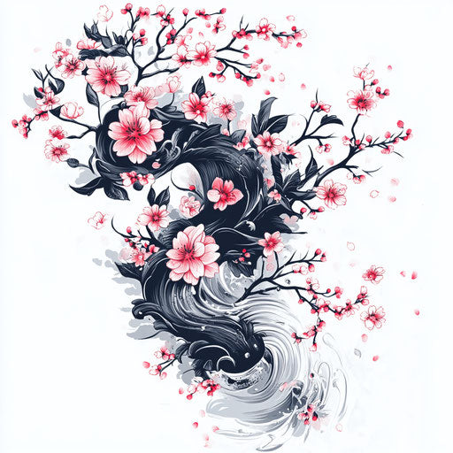 Flat tattoo sketch yakuza back tattoo with cherry blossoms