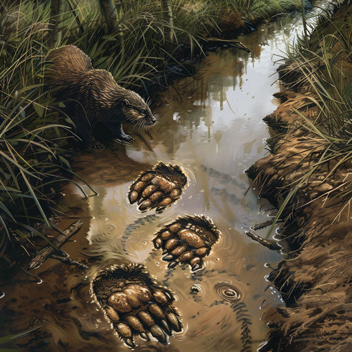 Otter paw prints along a muddy riverbank