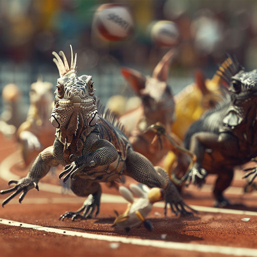 Animal Olympic race with an iguana sprinting