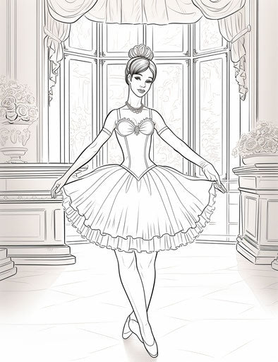 Black and white ballerina with red and light green coloring