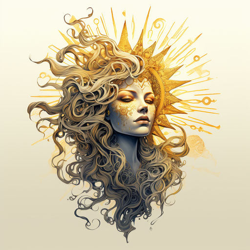 Feminine sun in detailed ink style