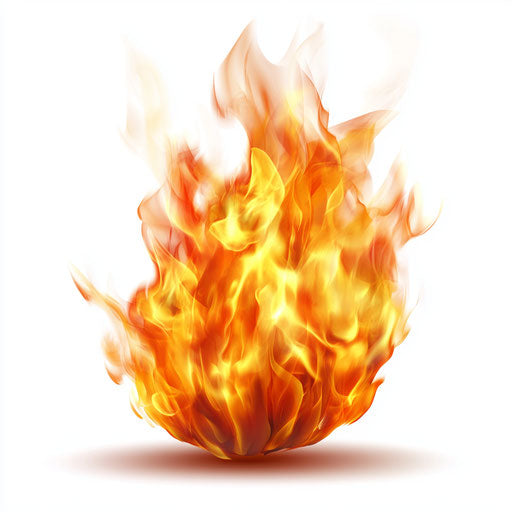 3D realistic fire on flat white background, isolated clipart