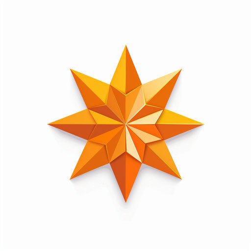 Orange star shaped icon in the style of David Nordahl