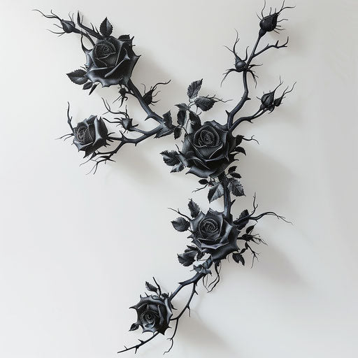 Gothic vine tattoo with dark roses on white background