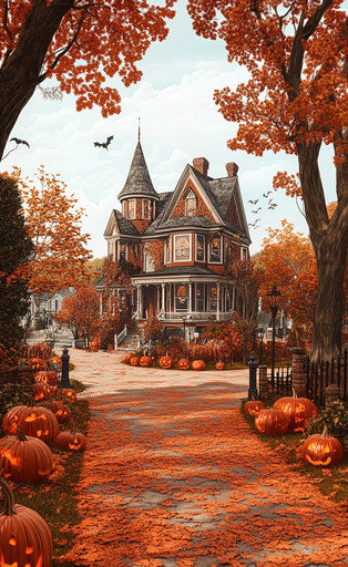Quaint New England town decorated for Halloween