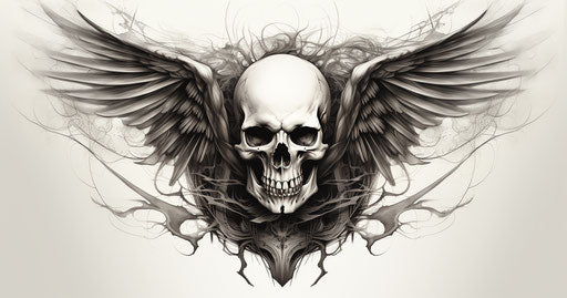 Skull with wings, wings tattoo, monochromatic graphic design