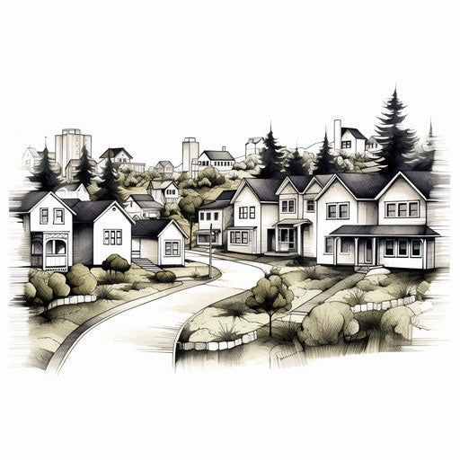 Neighborhood illustration in the style of Chiaroscuro Art