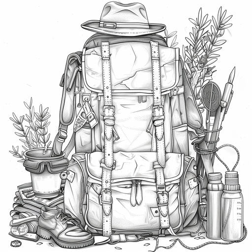Traveler's backpack with souvenirs and travel gear