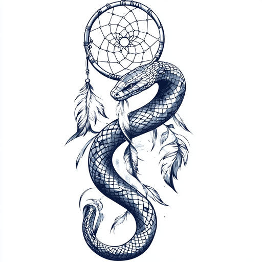 Snake back tattoo with dreamcatcher in beautiful flat style