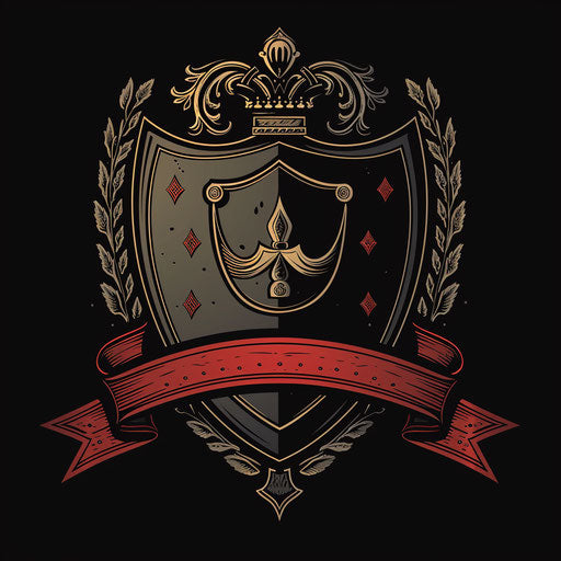 Tradition reliability emblem with shield and open banner