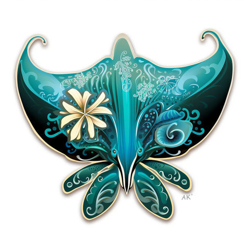 Black and blue sting ray with Hawaii word in feminine sticker