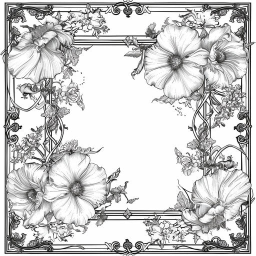 Vintage floral frame with delicate blooms and ornate borders.