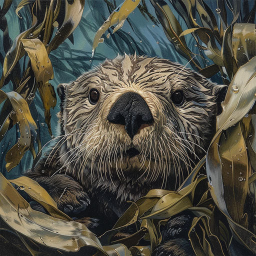 The sea otter hidden under a canopy of seaweed, guardian of ocean health