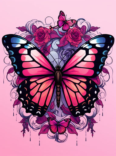 Monarch butterfly pink and black kawaii style animated GIFs