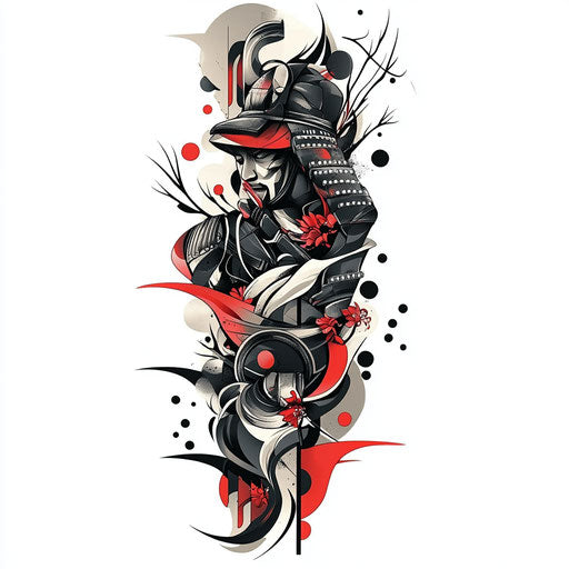 Japanese samurai tattoo sketch in surreal flat style
